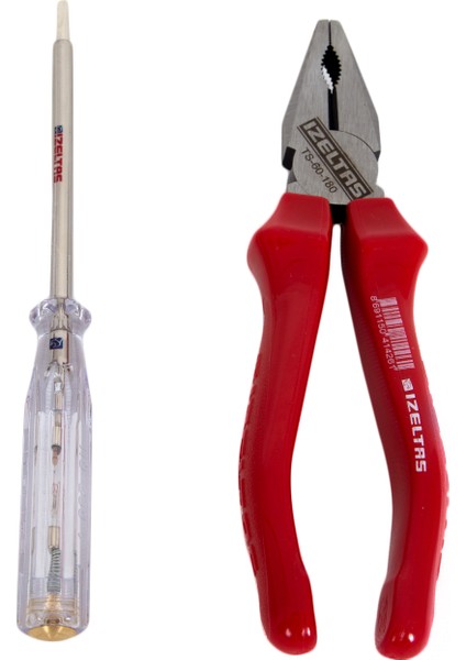 Izeltaş Opak Seri 180 mm Pense+ Izeltaş Elektrik Kontrol Kalemi Düz Uçlu 190 mm Seti