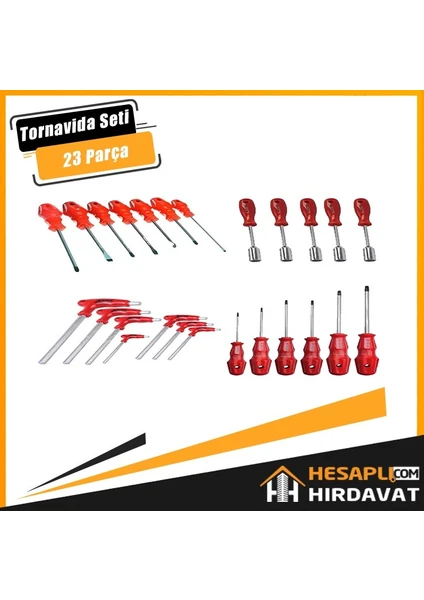 Hesaplı Hırdavat 23 Parça Yıldız Düz Tornavida + Tork Tornavida + Lokma Takımı + T Alyan Tornavida Seti