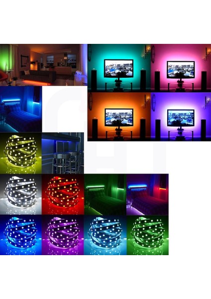 5 Metre Rgb Şerit LED Iç Dış Mekan Slikonlu Set Adaptör Uzaktan Kumandalı 16 Renkli Tak Çalıştı