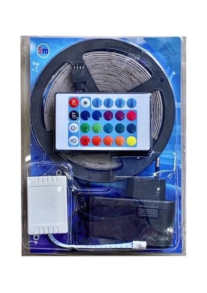 5 Metre Rgb Şerit LED Iç Dış Mekan Slikonlu Set Adaptör Uzaktan Kumandalı 16 Renkli Tak Çalıştı