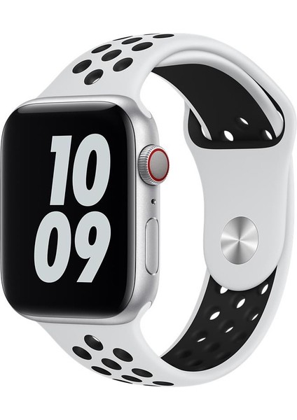 Apple Watch Series SE/10/9/8/7/6/5/4/3 49mm-46mm-45mm-44mm-42mm Uyumlu M/L Delikli Spor Silikon Kordon Beyaz/Siyah