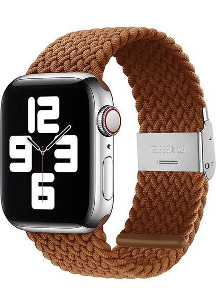 Apple Watch Seri 9 8 7 6 5 4 3 SE 38mm-40mm-41mm Uyumlu Ayarlanabilir Klipsli Örgü Kordon Kahve