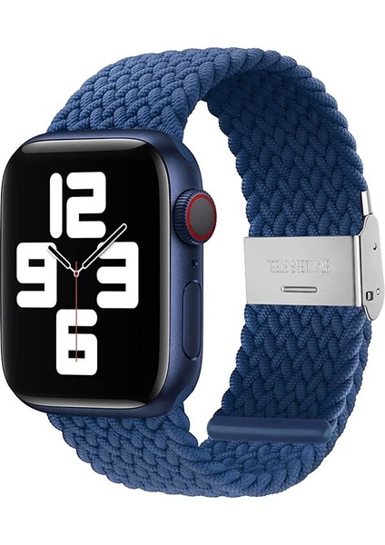 Apple Watch Seri 9 8 7 6 5 4 3 SE 38mm-40mm-41mm Uyumlu Ayarlanabilir Klipsli Örgü Kordon Mavi