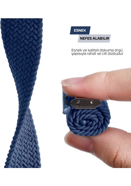 Apple Watch Seri 9 8 7 6 5 4 3 SE 38mm-40mm-41mm Uyumlu Ayarlanabilir Klipsli Örgü Kordon Mavi fiyatları
