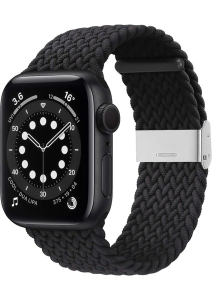 Apple Watch Seri 9 8 7 6 5 4 3 SE 38mm-40mm-41mm Uyumlu Ayarlanabilir Klipsli Örgü Kordon Siyah