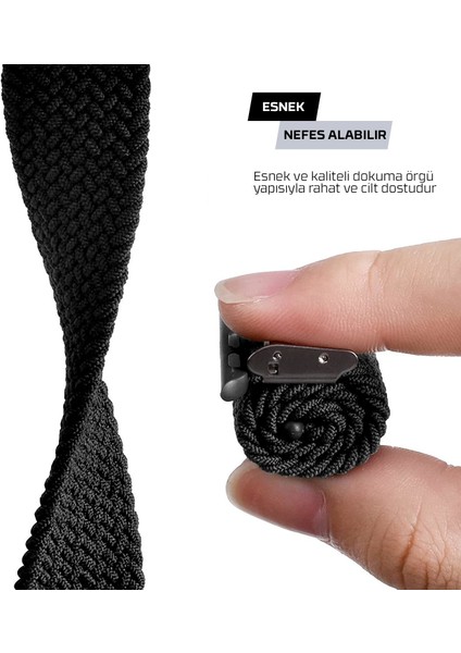 Apple Watch Seri 9 8 7 6 5 4 3 SE 38mm-40mm-41mm Uyumlu Ayarlanabilir Klipsli Örgü Kordon Siyah fiyatları