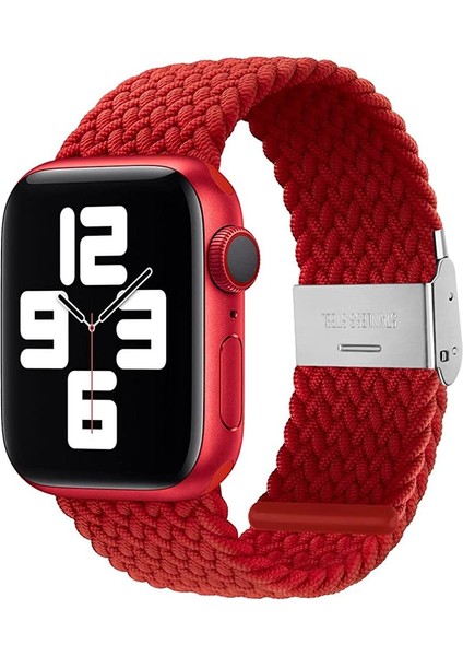 Apple Watch Seri 9 8 7 6 5 4 3 SE 38mm-40mm-41mm Uyumlu Ayarlanabilir Klipsli Örgü Kordon Kırmızı