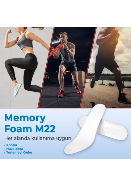 Spor Ayakkabı Tabanlığı, Günlük Memory Foam Hafızalı Sneaker Ayakkabı Tabanlık - M22 Beyaz - 35 Numara