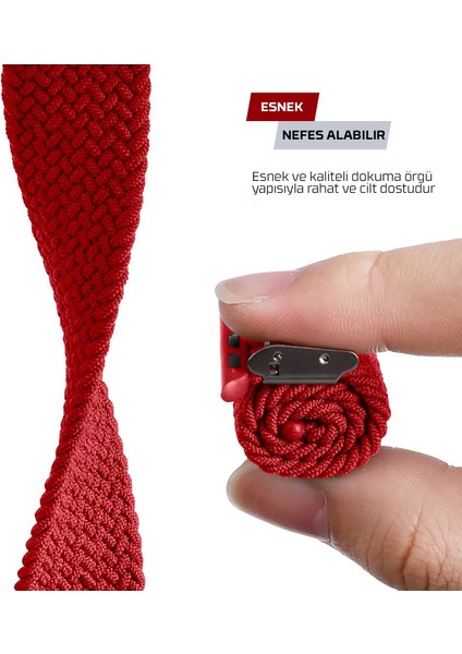 Apple Watch Seri 9 8 7 6 5 4 3 SE 38mm-40mm-41mm Uyumlu Ayarlanabilir Klipsli Örgü Kordon Kırmızı fiyatları