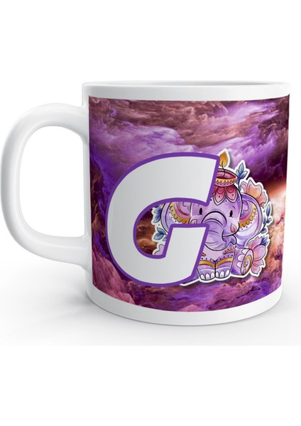 G Harfi Otantik Fil Renkli Desenli Harfli Kupa Bardak
