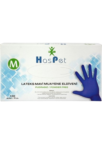Pudrasız Lateks Eldiven Mavi M 100’lü