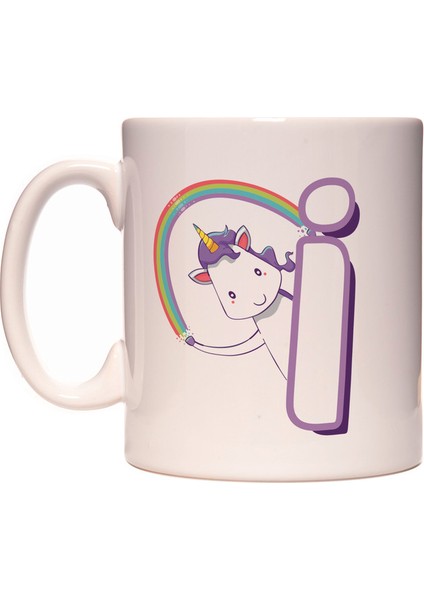 I Harfi Unicorn Boynuzlu At Tasarım Renkli Harfli Kupa Bardak