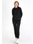 Kadın Siyah Kapüşonlu Basic Örme Sweatshirt 4