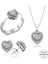 Sertifikalı Swarovski Taşlı Kalp Tektaş 925 Gümüş Set Takım 3