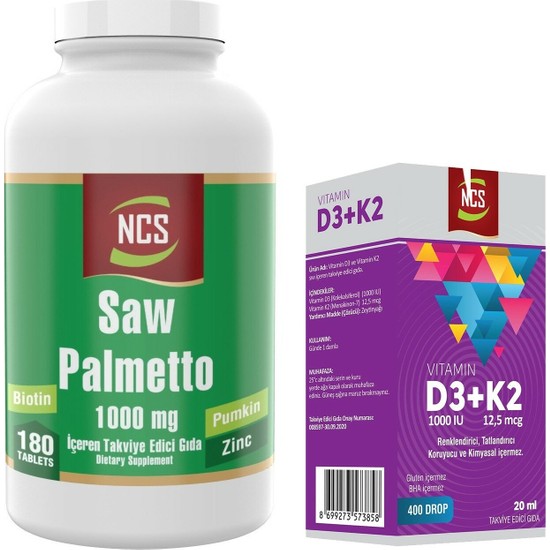 Ncs Saw Palmetto Biotin Zinc 180 Tablet & Vitamin D3 K2 Fiyatı