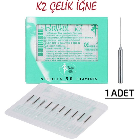 Ballet 1 Adet K2 Gümüş Epilasyon İğnesi 1'li K2 Çelik İğne