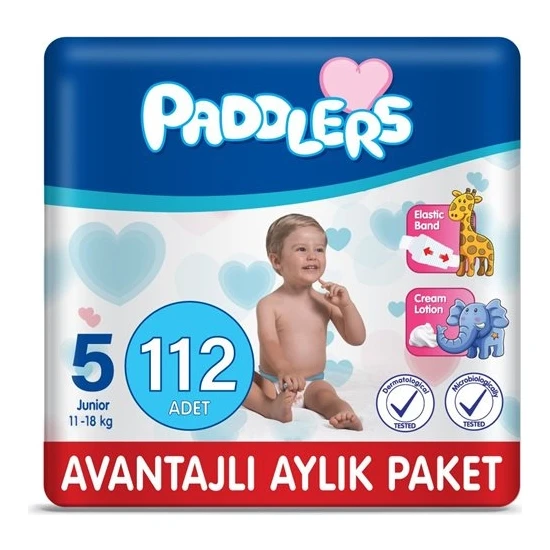 Paddlers Bebek Bezi 5 Numara Junior 112 Adet (11-18 Kg) Aylık Paket