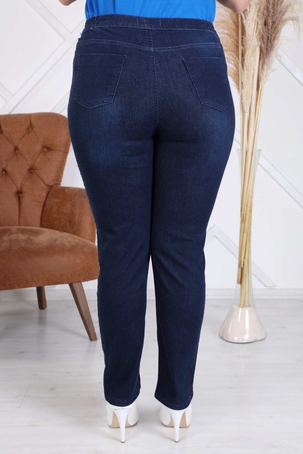 Rmg Beli Lastikli Büyük Beden Lacivert Kot Pantolon görsel 3