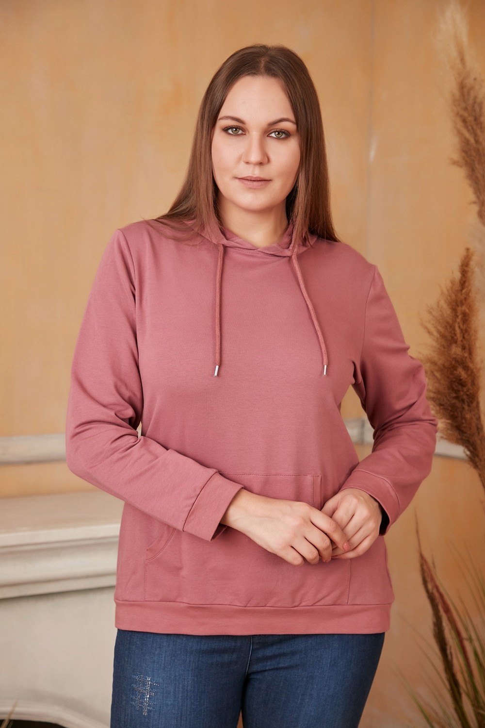 Rmg Kapşonlu Büyük Beden Gülkurusu Sweatshirt