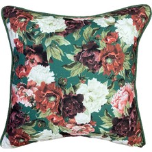 Tuğçe Demir Home Desıgn Yeşil Taban Çiçek Desen Dekoratif Kırlent İç Dolgulu 43X43