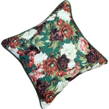 Tuğçe Demir Home Desıgn Yeşil Taban Çiçek Desen Dekoratif Kırlent İç Dolgulu 43X43