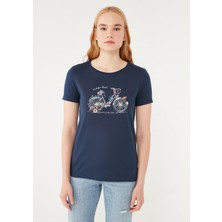 Mavi Bisiklet Baskılı Mavi Tişört