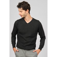Desen Triko Erkek V Yaka Yün Kazak 0249617 Füme