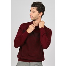 Desen Triko Erkek Desenli Yarım Balıkçı Yün Kazak 0249641 Bordo