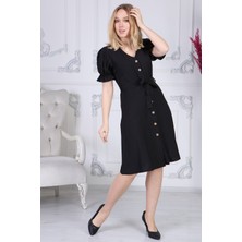 Apsen Kadın Bağlama Detaylı Düğmeli Yeni Sezon V Yaka Elbise 4366/100