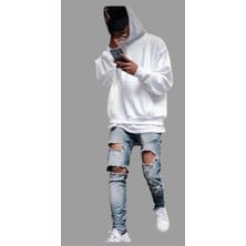 Amor Man Oversize 4 Iplik Içi Komple Pamuk Çok Kalın Kapüşonlu Erkek Hoodie-Sweatshirt