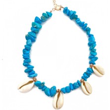 BijuStore Turkuaz Doğal Taş Deniz Kabuğu Kadın Kolye