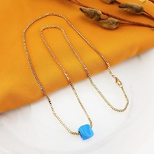 BijuStore Gold Renk Mavi Boncuk Kadın Kolye