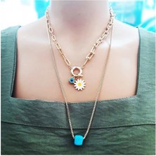 BijuStore Altın Kaplama Nazar Boncuklu Kadın Papatya Kolye