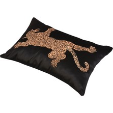 Ge Living Leopar Işlemeli - Siyah Kadife Yastık Kılıfı 40 X 60