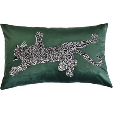 Ge Living Leopar Işlemeli - Yeşil Kadife Yastık Kılıfı 40 X 60