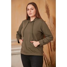 Rmg Kapşonlu Büyük Beden Haki Sweatshirt