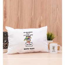 Hediye Dükkanı Kişiye Özel Biz Akıllanmayız Tasarım Esprili  Beyaz Kupa Bardak ve Dikdörtgen Yastık