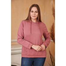 Rmg Kapşonlu Büyük Beden Gülkurusu Sweatshirt