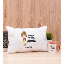 Hediye Dükkanı Kişiye Özel Maske Işi Iyi Oldu Tasarım Esprili Kırmızı Kupa Bardak ve Dikdörtgen Yastık