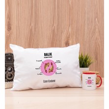 Hediye Dükkanı Kişiye Özel Balık Burcuna Hediye Kırmızı Kupa Bardak ve Dikdörtgen Yastık