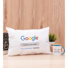Hediye Dükkanı Kişiye Özel Google Tasarım Esprili Mavi Kupa Bardak ve Dikdörtgen Yastık
