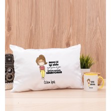 Hediye Dükkanı Kişiye Özel Maske Işi Iyi Oldu Tasarım Esprili Sarı Kupa Bardak ve Dikdörtgen Yastık