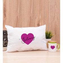 Hediye Dükkanı Kişiye Özel Mor Kalpli Isimli Yeşil Kupa Bardak ve Dikdörtgen Yastık