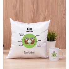 Hediye Dükkanı Kişiye Özel Koç Burcuna Hediye Beyaz Kupa Bardak ve Kare Yastık