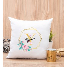 Hediye Dükkanı Kişiye Özel Geometrik Yaldız Tasarımlı Isimli Gold Kupa Bardak ve Kare Yastık