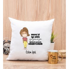 Hediye Dükkanı Kişiye Özel Maske Işi Iyi Oldu Tasarım Esprili Gold Kupa Bardak ve Kare Yastık