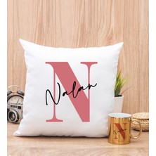 Hediye Dükkanı Kişiye Özel Baş Harfli Üzeri Isim Yazılı Gold Kupa Bardak ve Kare Yastık