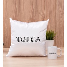 Hediye Dükkanı Kişiye Özel Çiçekli Harf Tasarım Isim Yazılı Beyaz Kupa Bardak ve Kare Yastık