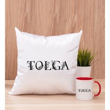 Hediye Dükkanı Kişiye Özel Çiçekli Harf Tasarım Isim Yazılı Kırmızı Kupa Bardak ve Kare Yastık