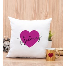 Hediye Dükkanı Kişiye Özel Mor Kalpli Isimli Gold Kupa Bardak ve Kare Yastık